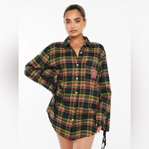 Savage Fenty Tied Up Tartan PJ Raw Hem Sleep Shirt Medium